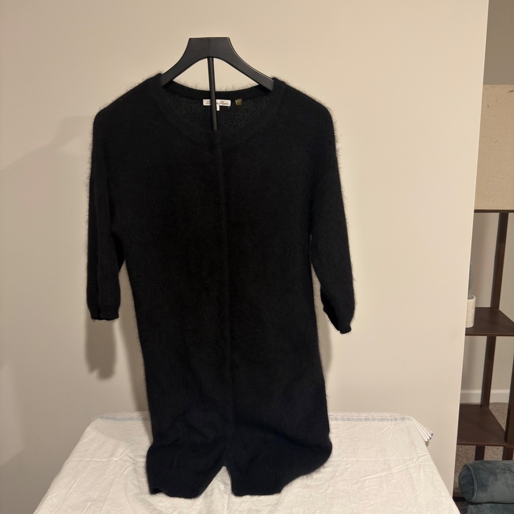 Minnie Rose Black Raccoon Wool Rabbit Hair Knit Cardigan Sweater Small